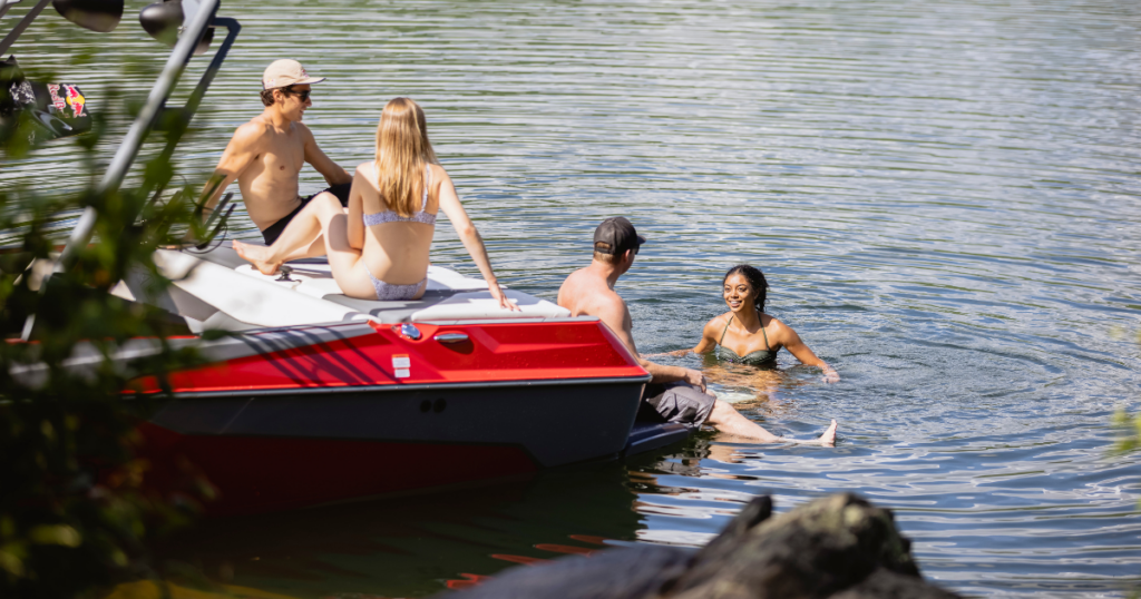 Friends having fun on the lake