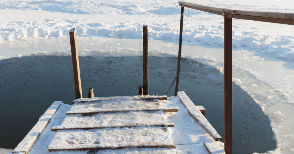 Frozen dock in winter