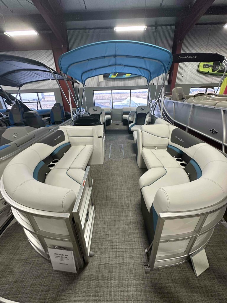 This is the interior of the 2023 South Bay 523 RS White and Blue.